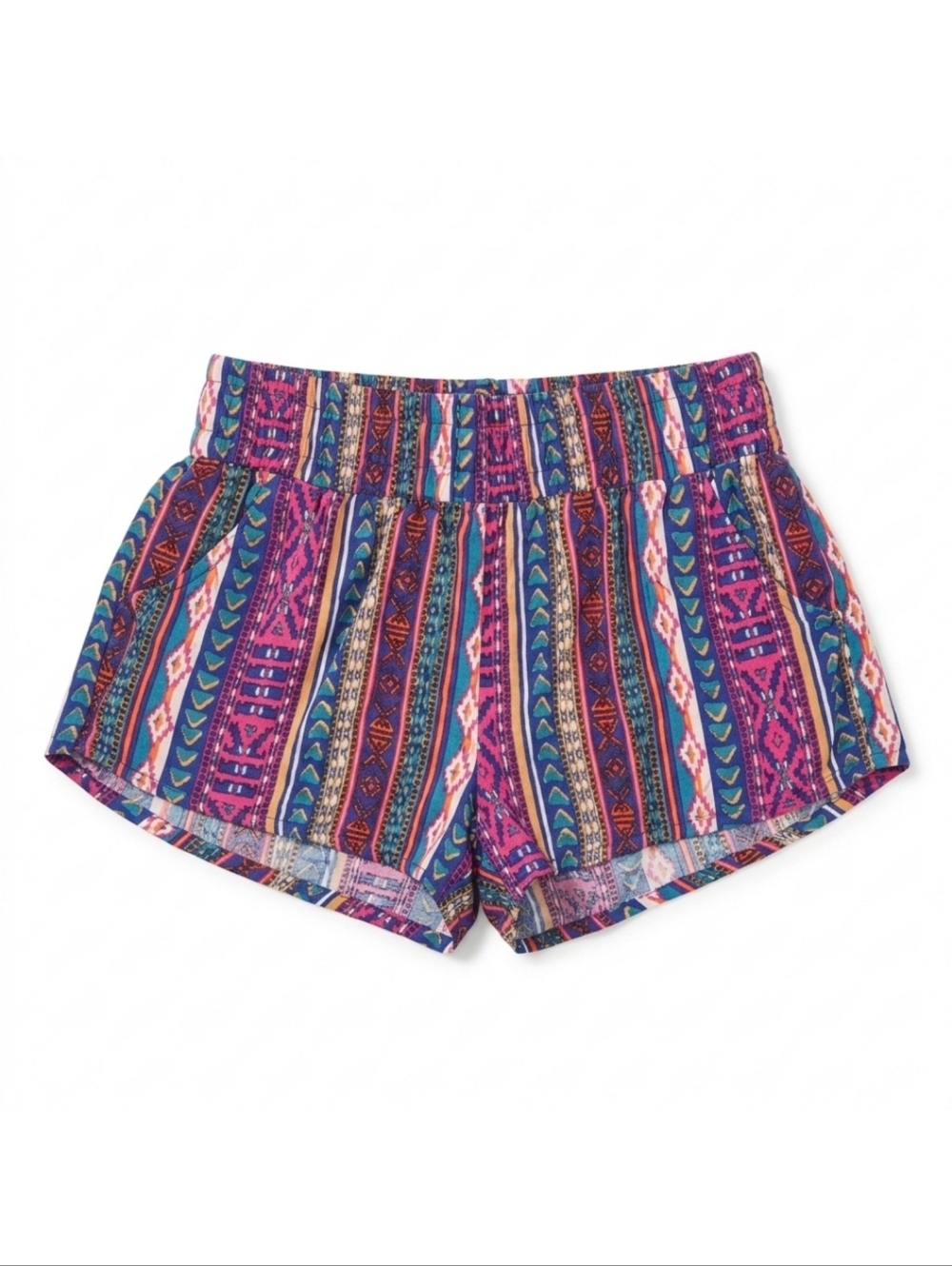 Forever 21 Boho Festival Shorts High Waist Striped Smocked Size Large